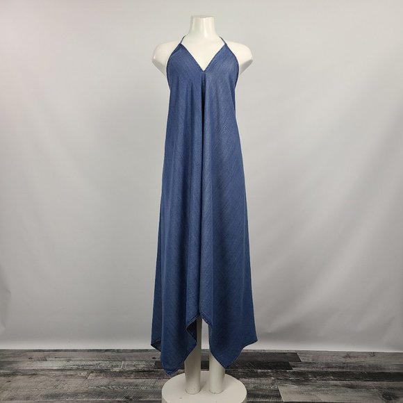 Love Stitch Dark Blue Chambray Halter Dress Size S/M NWT - Picture 1 of 11